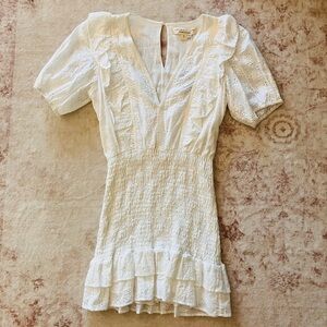 Saltwater Luxe White Eyelet Ruffle Smocked Mini Dress